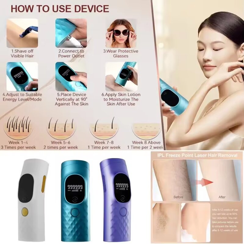 510 K IPL Laser Epilator - Ice Cool Stainless Steel Painless Hair Remover
