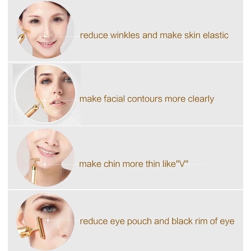 24K Gold Beauty Bar - Mini T Shape Vibrating Slim Face Lift Tool