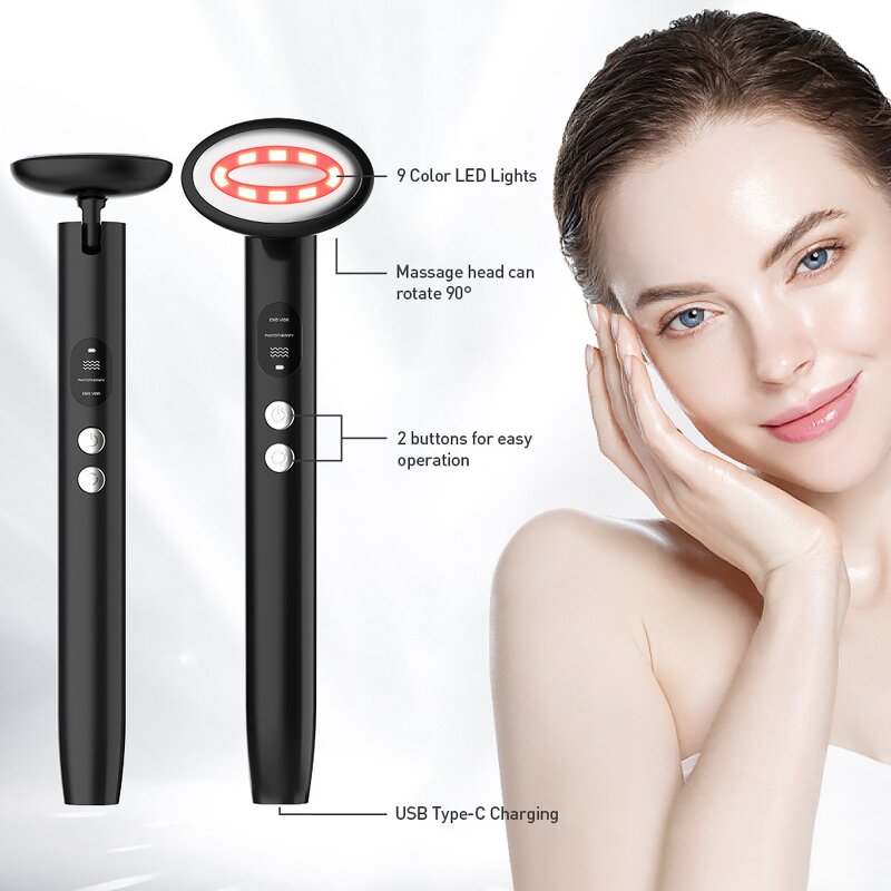 LED Light Facial Beauty Machine - Hot Cool Face Lifting UK Plug Tool