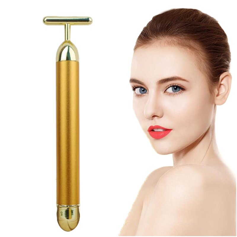 24k Gold Energy Beauty Bar - T Shape Vibrating Facial Lifting Roller
