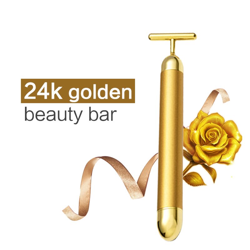 24K Gold Beauty Bar - Mini T Shape Vibrating Slim Face Lift Tool