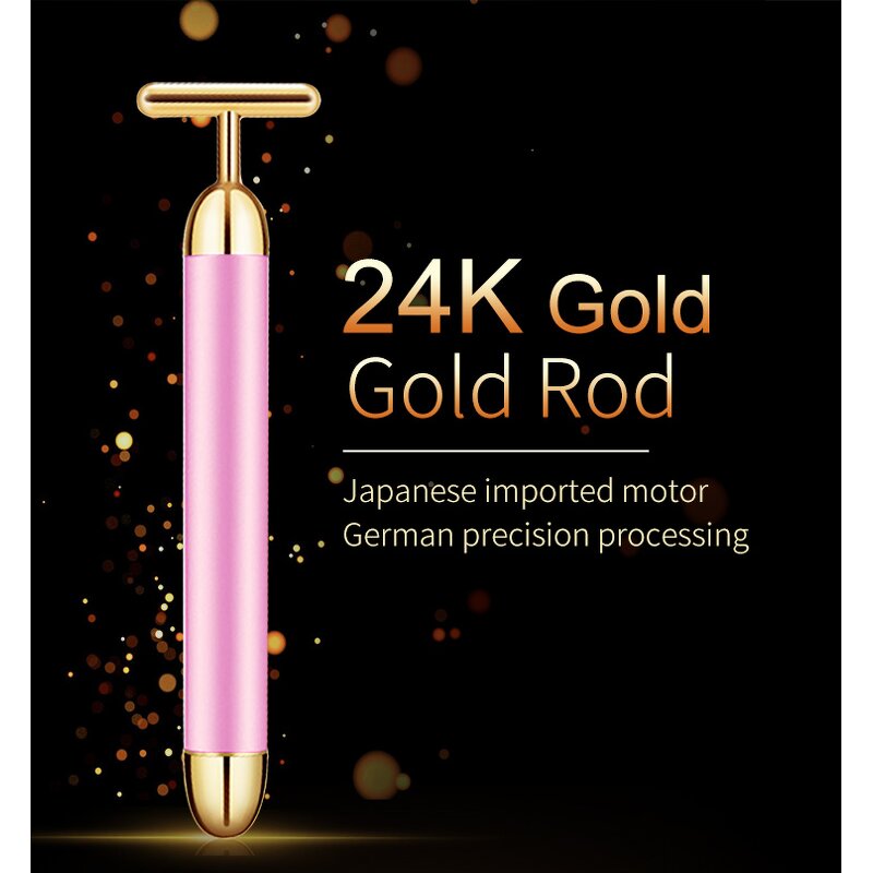 24K Gold Beauty Bar - Mini T Shape Vibrating Slim Face Lift Tool