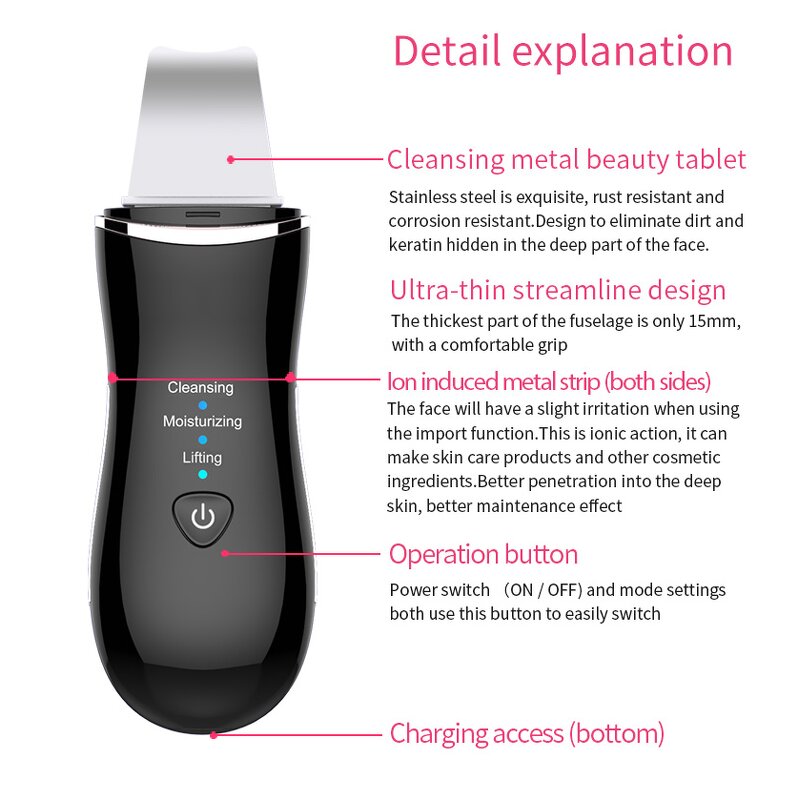 Electric Ultrasonic Spatula - Handheld Blackhead Pore Cleaner Home Use