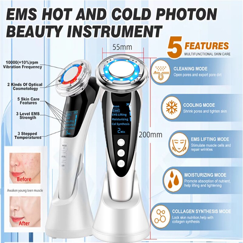 EMS Face Microcurrent Machine - Red LED Handheld Face Lift Massager