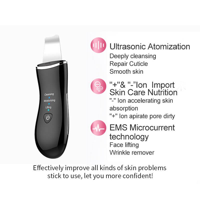 Ultrasonic Skin Scrubber - Professional Electric Facial Sonic Spatula