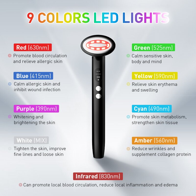 LED Light Facial Beauty Machine - Hot Cool Face Lifting UK Plug Tool