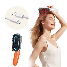 Electric Hair Brush - 2025 EMS Vibration Laser Red Blue Light Negative Ion