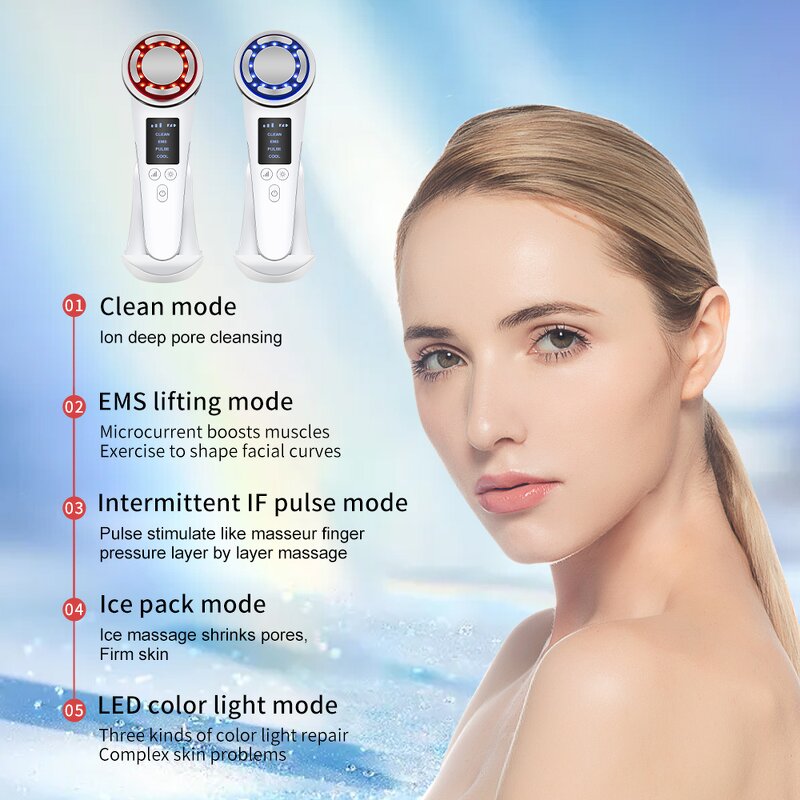 Ultrasonic LED Facial Massager - Galvanic Ion Sonic SPA Wrinkle Remover