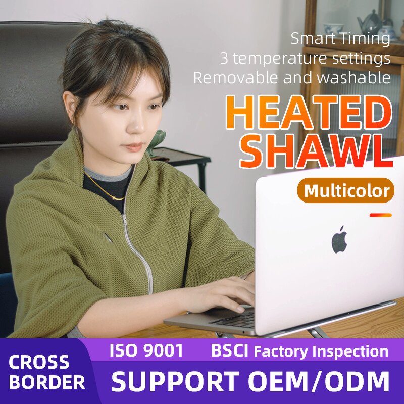 Heated Shawl Manufacturer - Portable 3-Level Heating with Zipper, Washable Electric Blanket for Anywhere