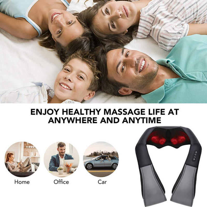 Neck and Shoulder Massager Manufacturer - PU Black Body Care with Heating Gear Adjustment for Office Reading Use