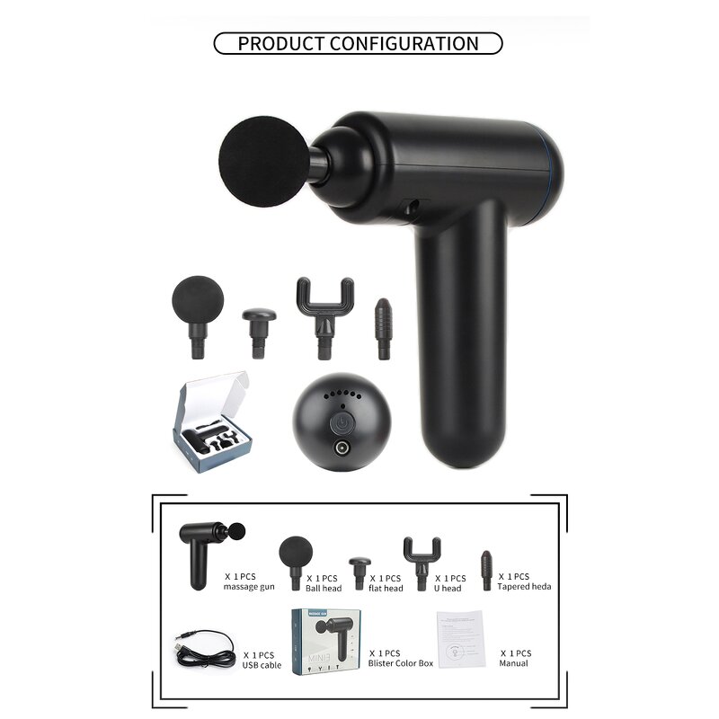 Massage Gun Manufacturer - Deep Tissue with Strong Vibration 6 Gears, 4 Heads, Portable Long Standby