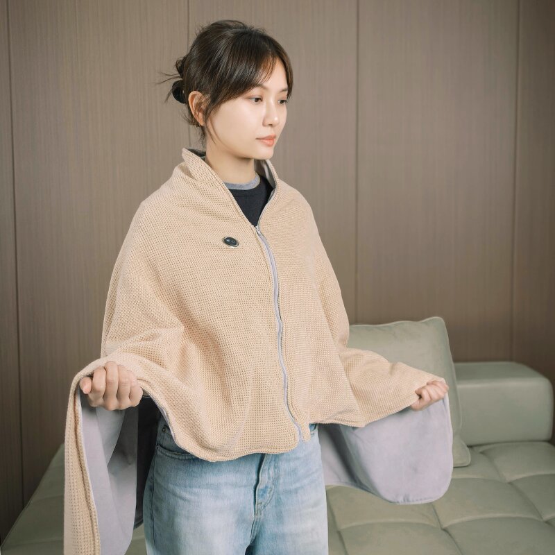 Heated Shawl Manufacturer - Portable 3-Level Heating with Zipper, Washable Electric Blanket for Anywhere