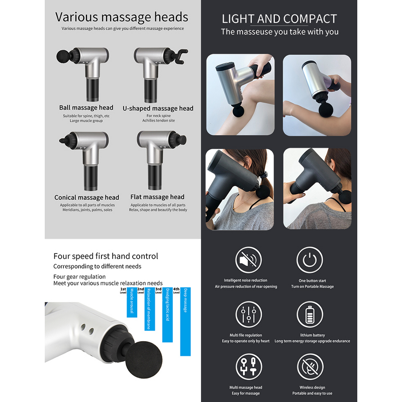 Massage Gun Manufacturer - Factory Price Portable 6-Head ABS with Heat Feature, Handheld Deep Tissue Tool
