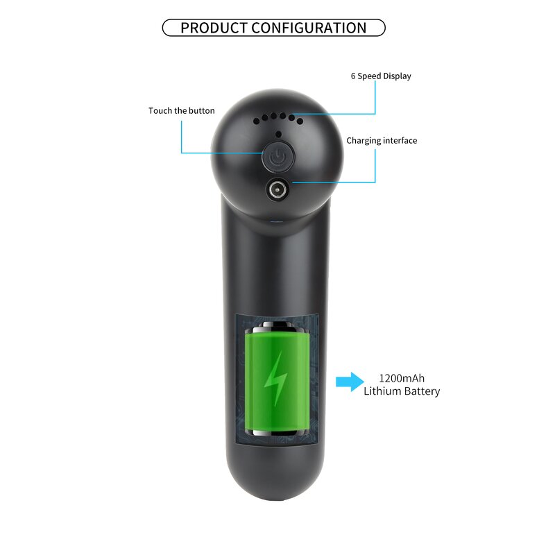 Massage Gun Manufacturer - Deep Tissue with Strong Vibration 6 Gears, 4 Heads, Portable Long Standby