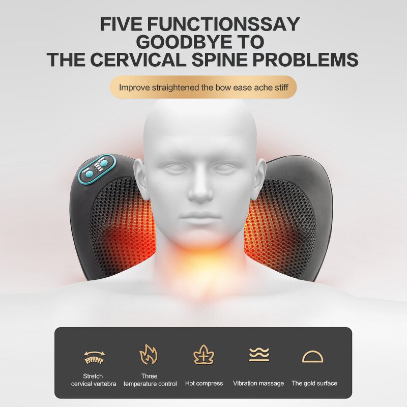 Neck Massager Pillow Manufacturer - Smart Shiatsu Electric Heat for Back Pain Relief, Deep Tissue Shoulder Kneading