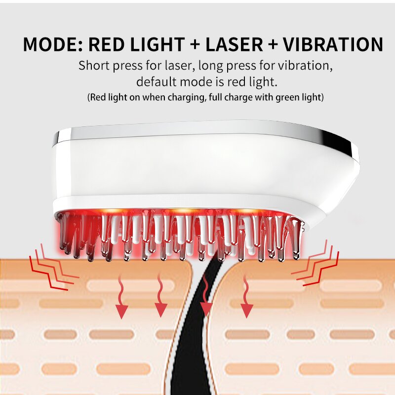 EMS Scalp Massage Brush - Battery Red Light Therapy Hair Care Comb