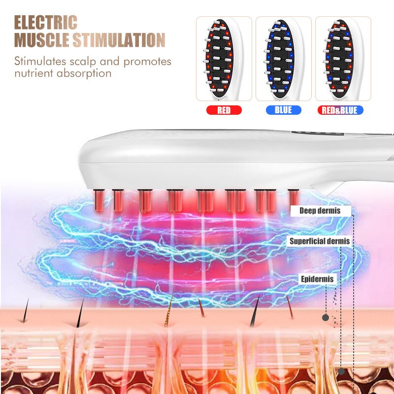 LED Therapy Hair Comb - Factory EMS Vibration Anti Hair Loss Brush