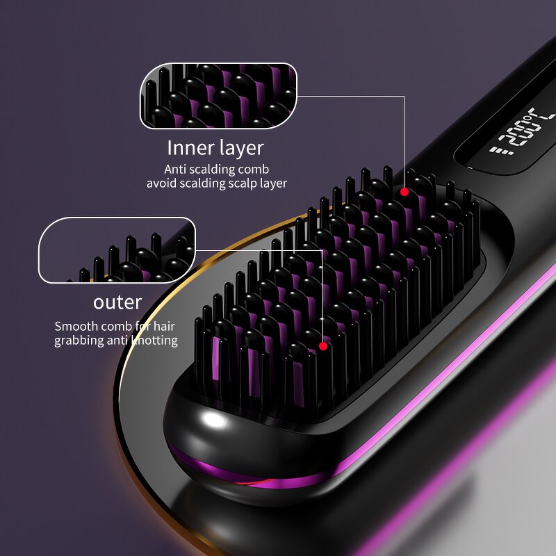 Heating Hair Straightening Comb - Cordless Stainless Steel Teeth Tool