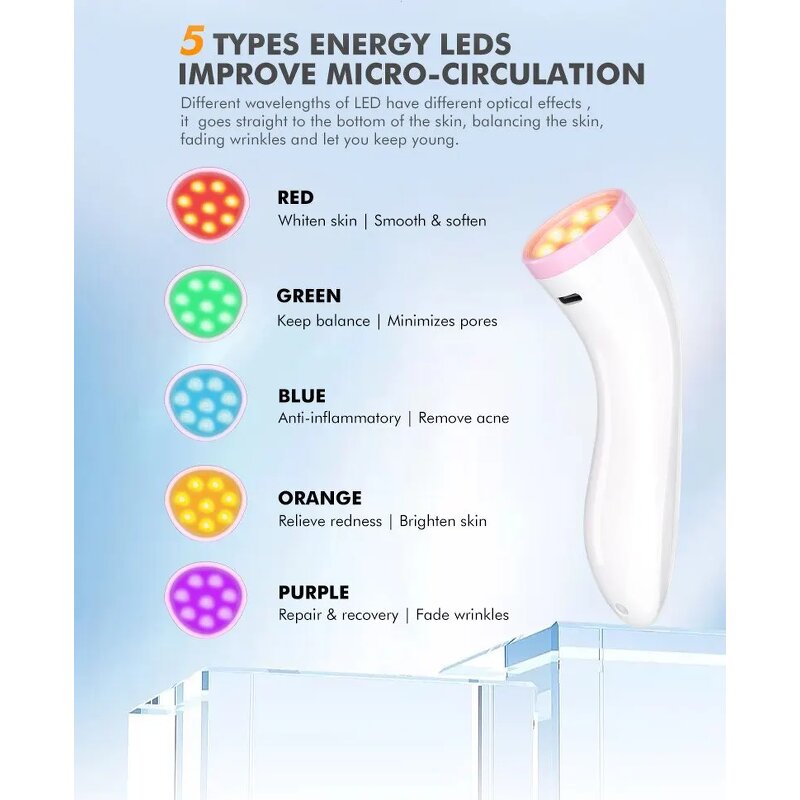 RF UV LED Beauty Wand - Red Blue Acne Spot Face Head Light Therapy Tool