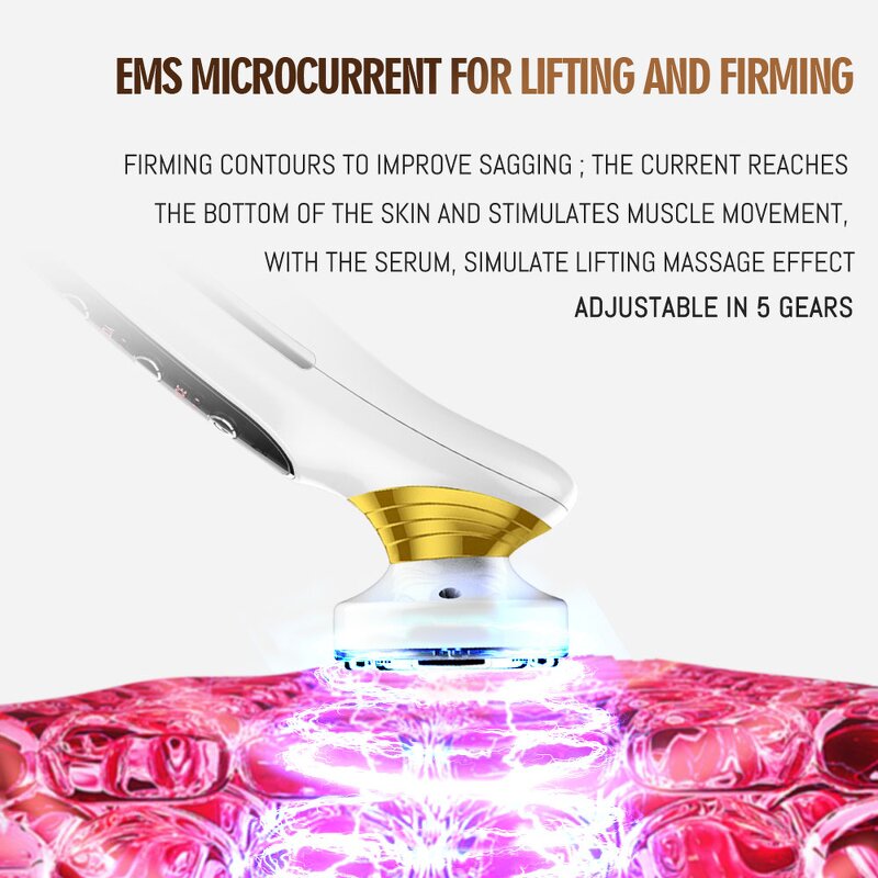 3-Color LED Facial Massager - Handheld EMS Anti-Wrinkle Face Lifting Tool