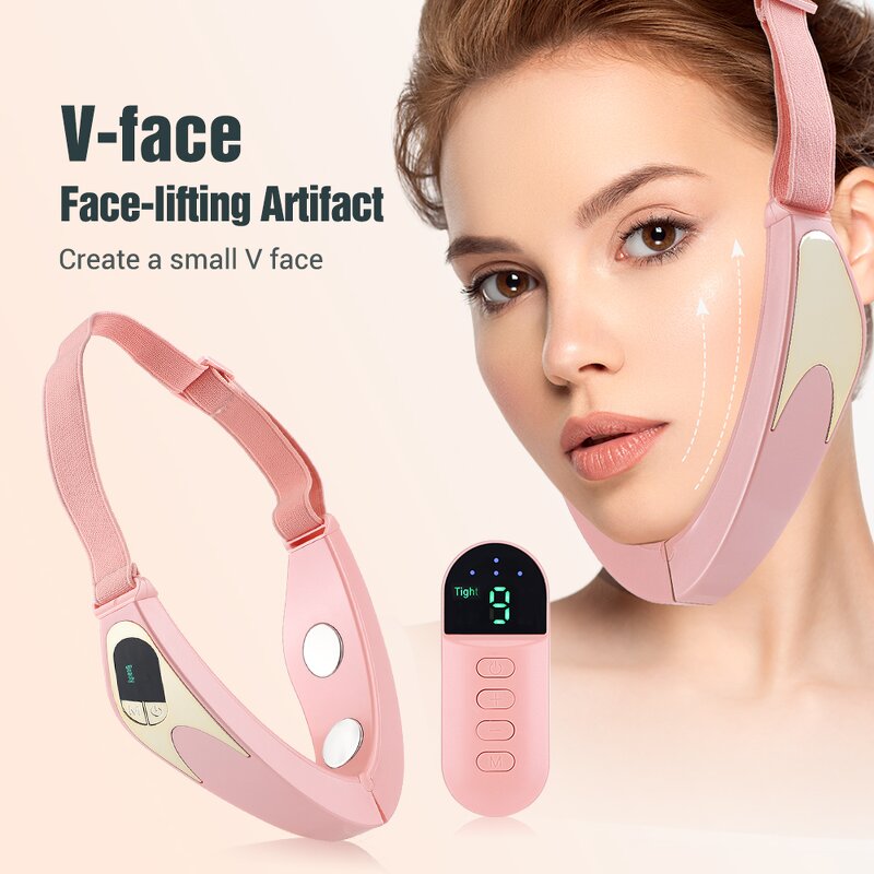 EMS V-Face Lift Massager - Hot Compress Red Blue Light Face Firming Tool