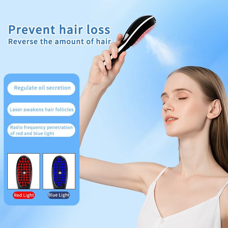 Nanospray Hair Brush - Red Blue LED Scalp Massage Anti Hair Loss Tool