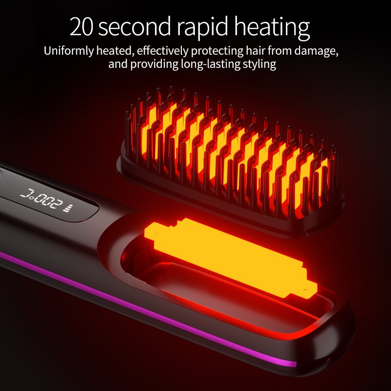 Heating Hair Straightening Comb - Cordless Stainless Steel Teeth Tool