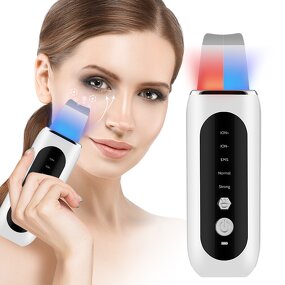 Ultrasonic Skin Scrubber Spatula - Red Blue Light Deep Face Cleaning Tool