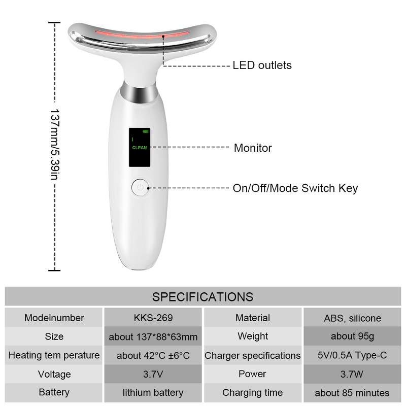 7 Color Light Therapy Device - ABS Face Neck Lifting EU/UK Plugs Tool