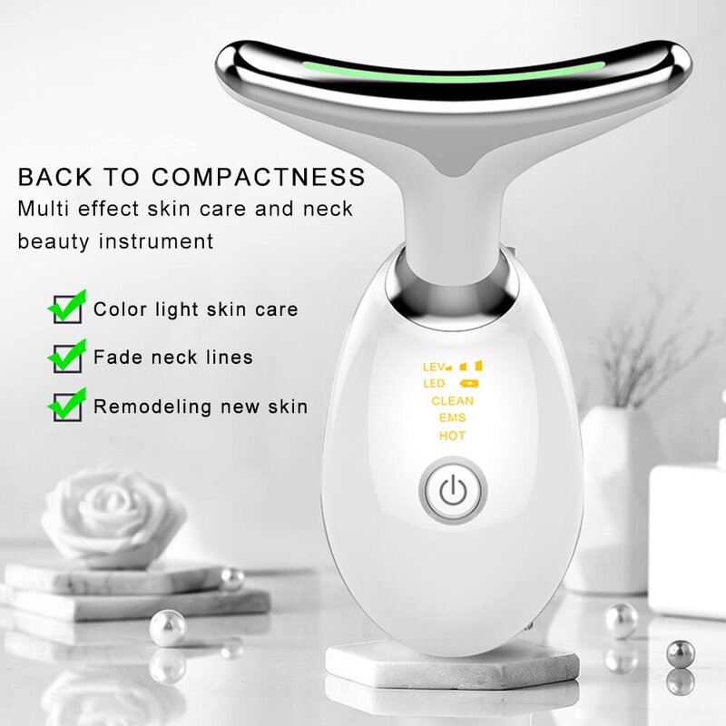 EMS Microcurrent Neck Device - 3 Color LED Face Neck Lifting Massager