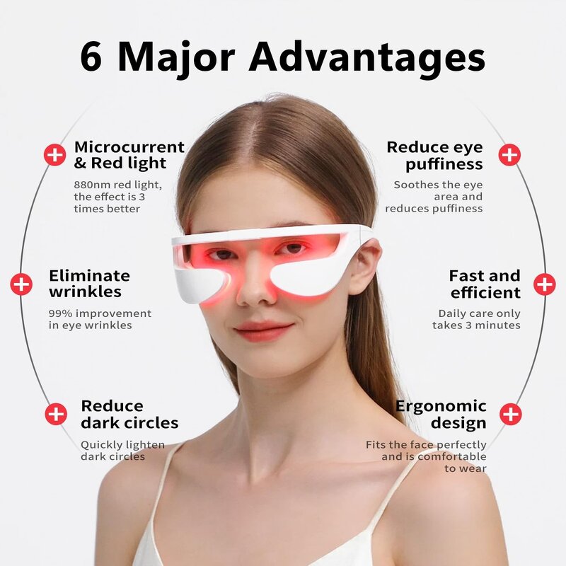 LED Eye Beauty Glasses - 880nm Red Light Under-Eye Wrinkle Remover