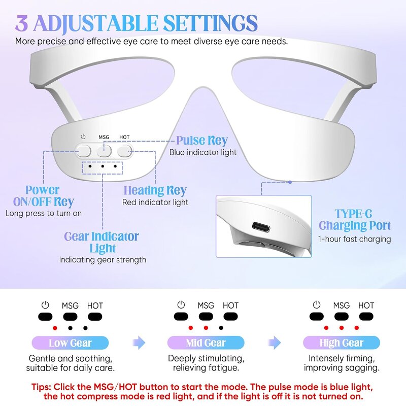 Light Therapy Eye Massager - Pulsed Heat Eye Bags Dark Circles Remover