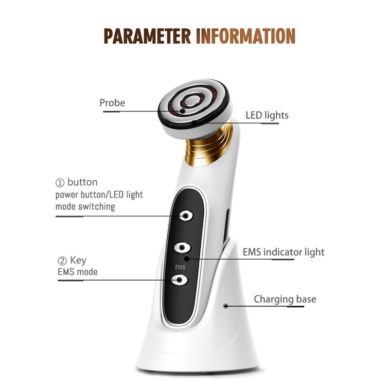 3-Color LED Facial Massager - Handheld EMS Anti-Wrinkle Face Lifting Tool