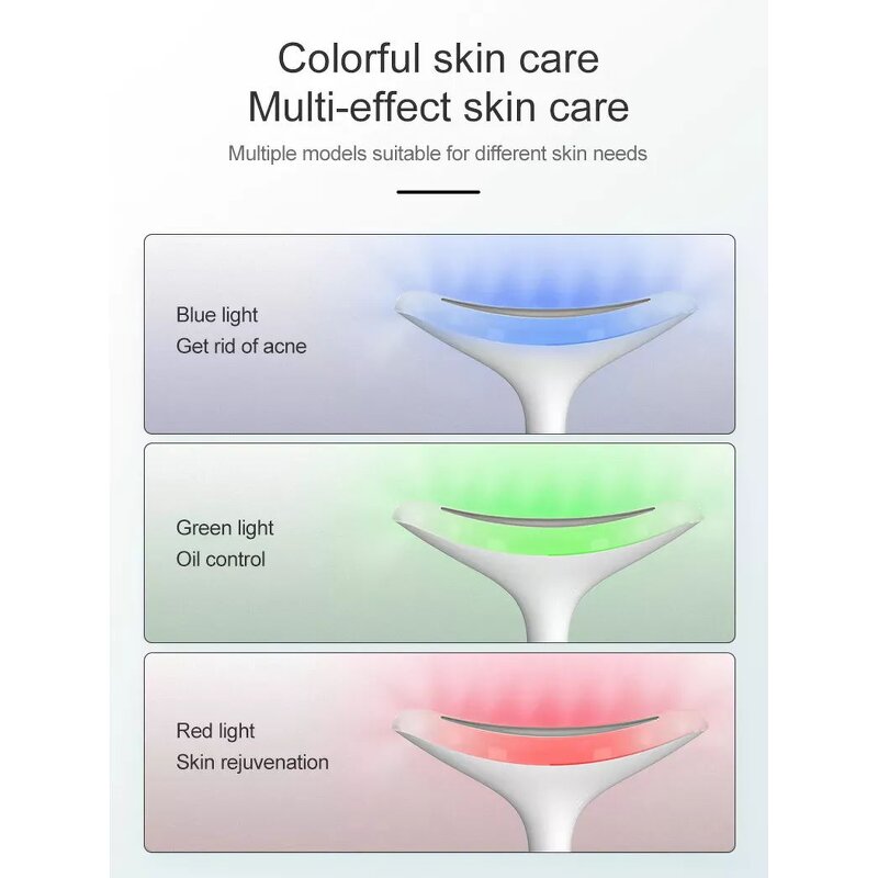 Microcurrent Facial Massager - 3 Color LED Face Neck Lifting Therapy Tool