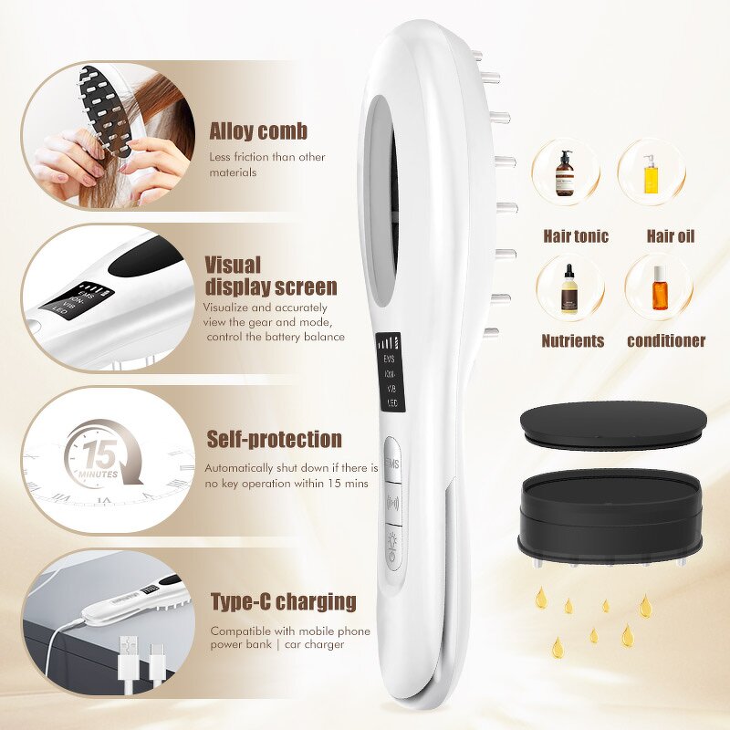 LED Therapy Hair Comb - Factory EMS Vibration Anti Hair Loss Brush