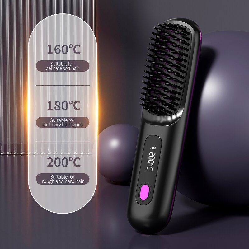 Heating Hair Straightening Comb - Cordless Stainless Steel Teeth Tool