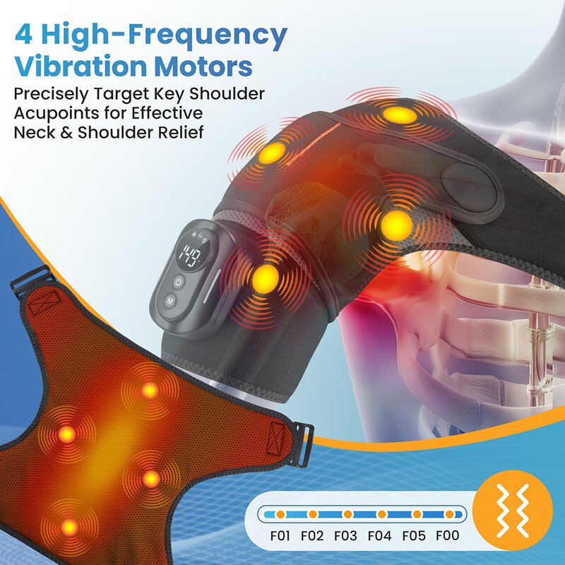 Shoulder Massager Manufacturer - New Trending Fitease 4 Motors Vibration Therapy Heating with Wireless Remote 5000mAh