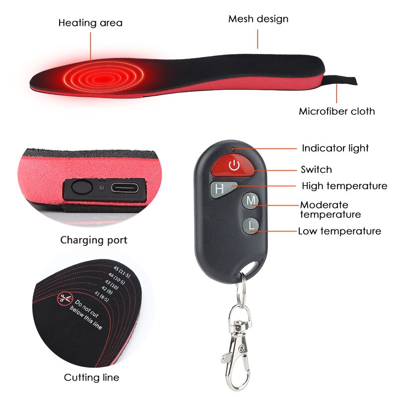 Heated Insole Manufacturer - Custom Rechargeable Remote Control Thermostat Electric for Cold Protection Warm Self-Heating