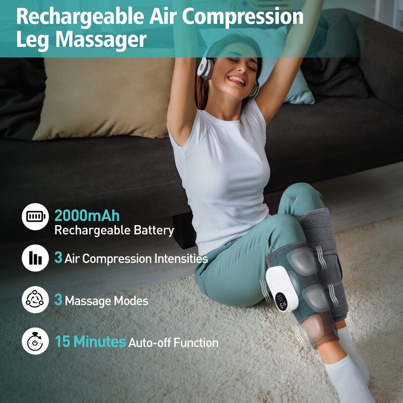 Calf Massager Manufacturer - Wireless Electric Heating Air Pressure Belt with 3 Modes 15-Minute Timer Hot Compression