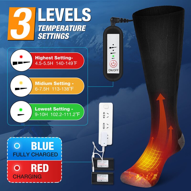 Heated Socks Manufacturer - Rechargeable Washable Cotton Polyester Spandex Warm Heating 2x4000mAh Power Bank