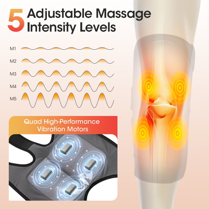 Knee Massager Manufacturer - Large Rechargeable 660nm & 850nm LED Red Light Brace with 4 Vibration Areas