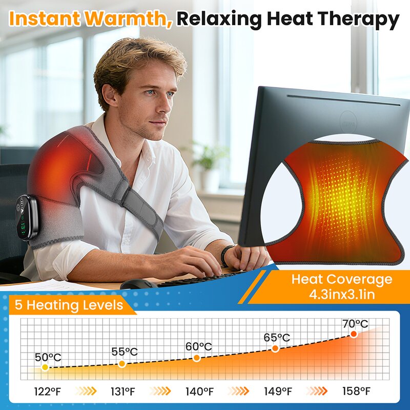 Shoulder Massager Manufacturer - 4-Motor Heating & Vibration Wrap Heated Brace with 5000mAh Battery
