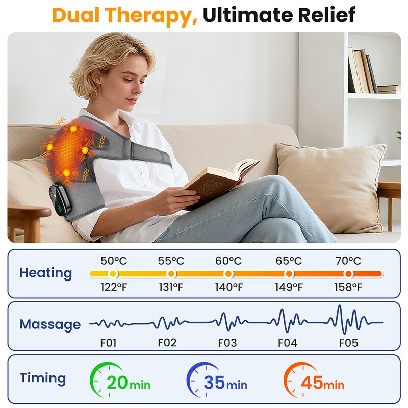 Shoulder Massager Manufacturer - 4-Motor Heating & Vibration Wrap Heated Brace with 5000mAh Battery