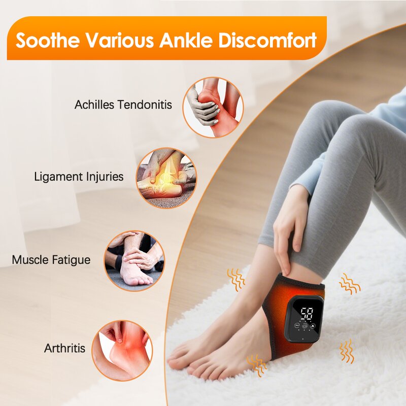 Ankle Massager Manufacturer - 2 Pcs Portable Hot Compress Vibration for Ankle Joint Protection Heated Strap USB Rechargeable