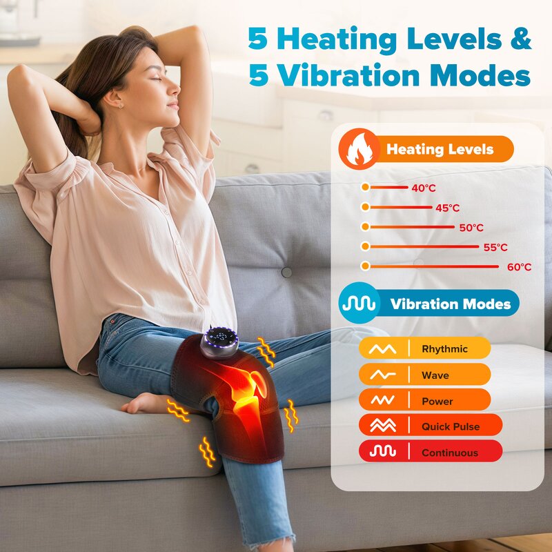 Knee Massager Manufacturer - New 3-In-1 LED with 5 Speed Vibration & Hot Compress Professional Pad
