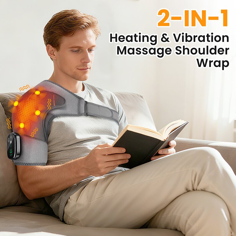 Shoulder Massager Manufacturer - 4-Motor Heating & Vibration Wrap Heated Brace with 5000mAh Battery