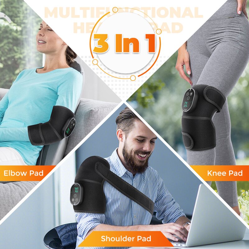 Knee Brace Manufacturer - 3 in 1 Cordless Vibration Elbow Shoulder Pads with Electric Heating Massager