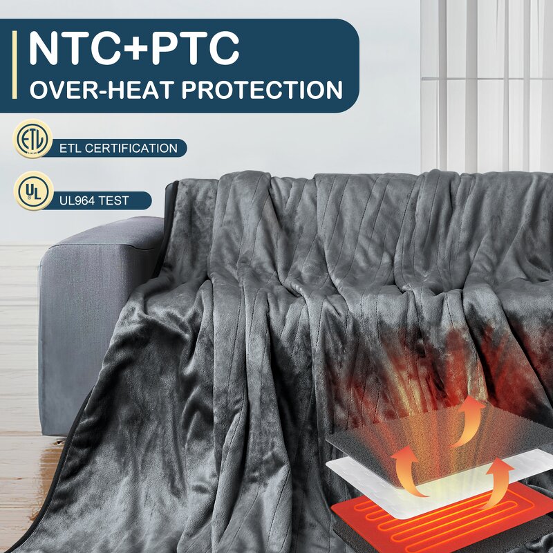 Heated Blanket Manufacturer - 62*84'' Oversize Electric Soft Flannel Body Warmer with ETL Certification AC 100-240V