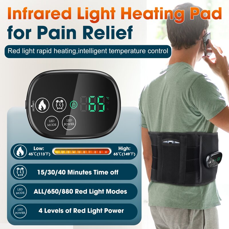 Waist Massager Manufacturer - Fitease Wireless Heating 660nm/850nm Infrared LED Red Light Therapy Wrap for Back