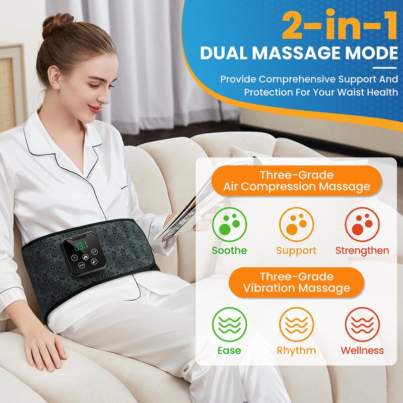 Waist Massager Manufacturer - New Printing Process 4 Air Bladder Squeeze Heating Vibration Airbag Lumbar Belt